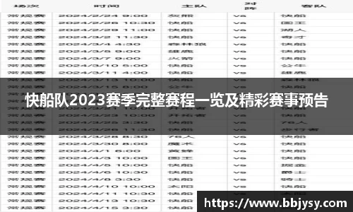快船队2023赛季完整赛程一览及精彩赛事预告